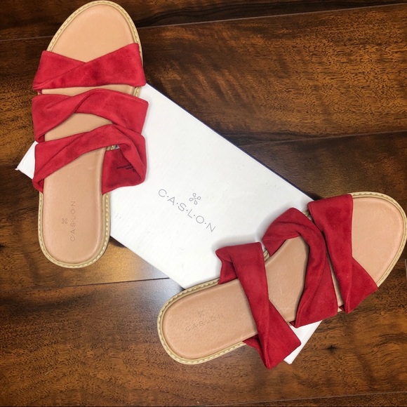 Caslon Shoes - Caslon Red Suede Slide Sandal.
